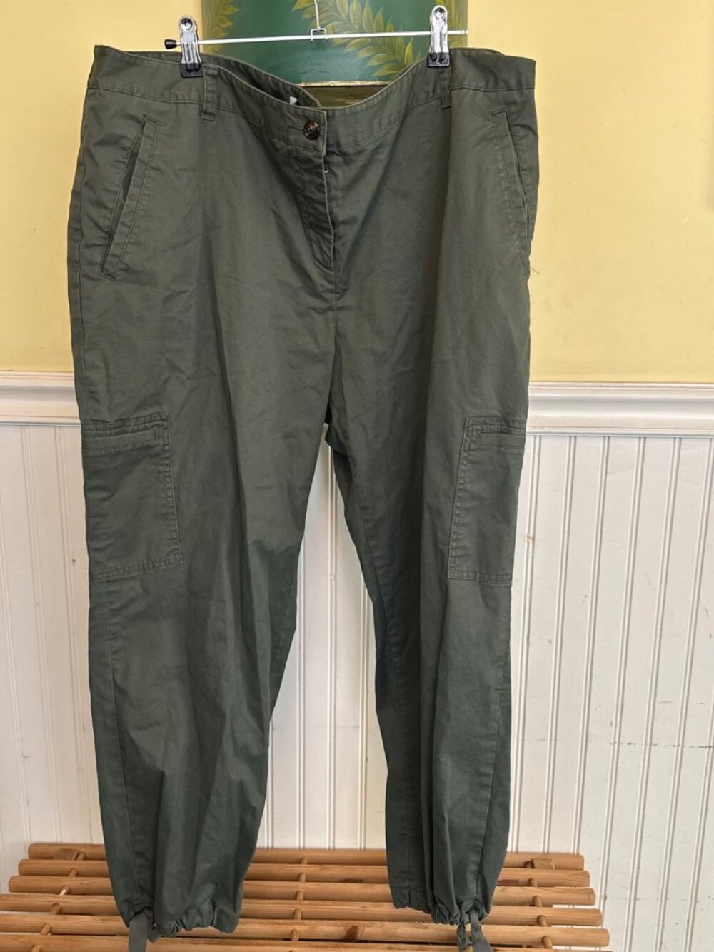 DKNYC 16W Womens Green Cargo Pants 16W Drawstring Hem Cotton Blend